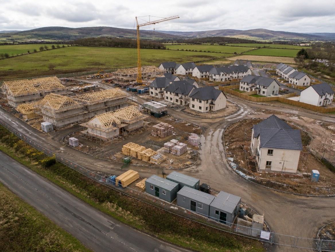 A housing development under construction, seen from the air
